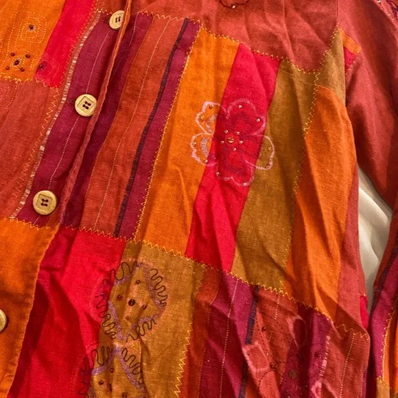 Alfred Dunner Patchwork Embroidered Beaded Vintage Linen Jacket 12 Shacket - Picture 6 of 6